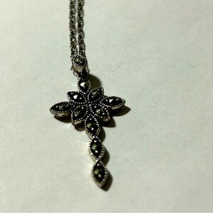 Sterling Silver & Marcasite Cross Pendant Necklace